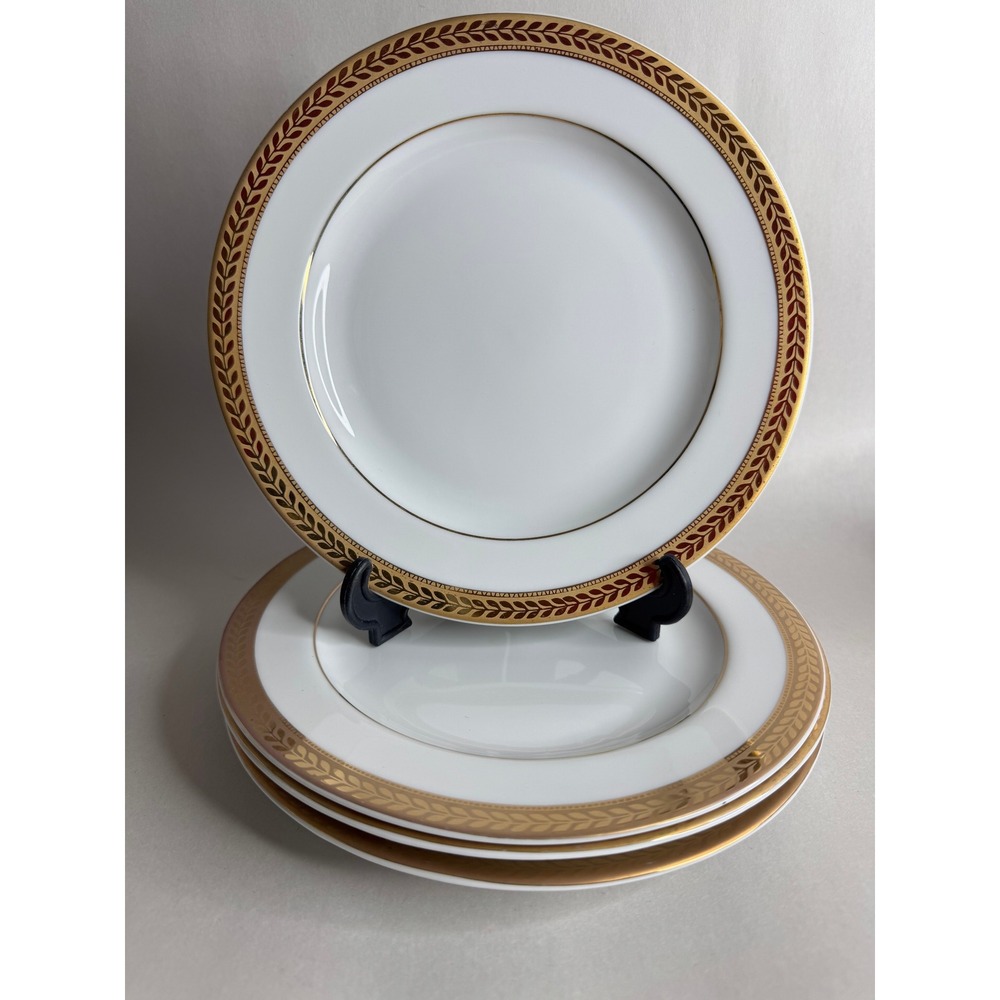 Block Manchester Gold Salad Plates Set of 4 White Gold Laurel Leaf Indonesia‎